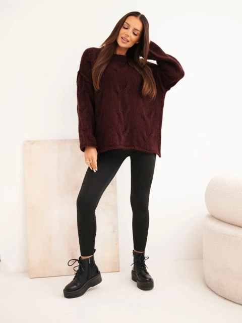 Sweter damski o luźnym fasonie bez zapięcia bordowy