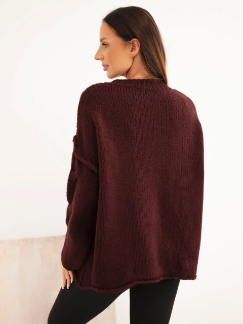 Sweter damski o luźnym fasonie bez zapięcia bordowy