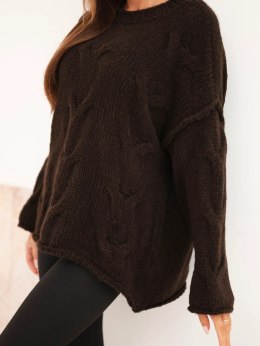 Sweter damski o luźnym fasonie bez zapięcia brązowy