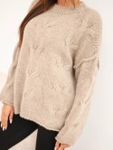Sweter damski o luźnym fasonie bez zapięcia ciemny beżowy