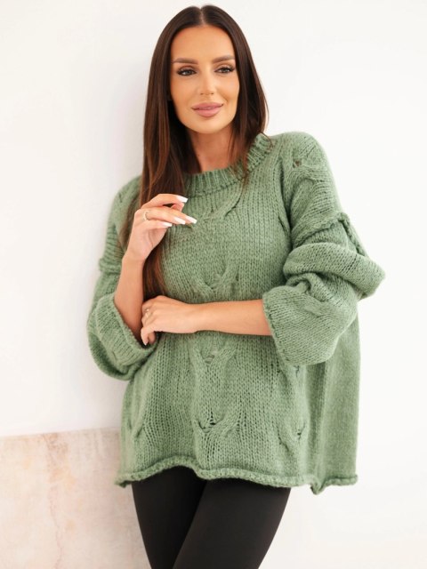 Sweter damski o luźnym fasonie bez zapięcia ciemny miętowy