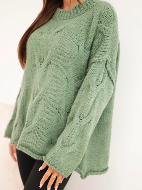 Sweter damski o luźnym fasonie bez zapięcia ciemny miętowy