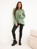 Sweter damski o luźnym fasonie bez zapięcia ciemny miętowy