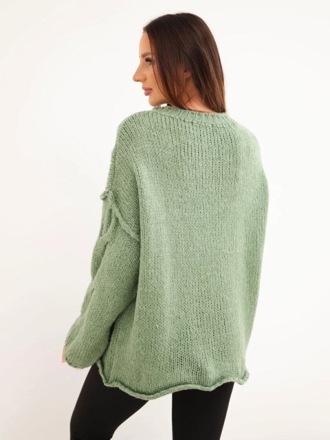 Sweter damski o luźnym fasonie bez zapięcia ciemny miętowy