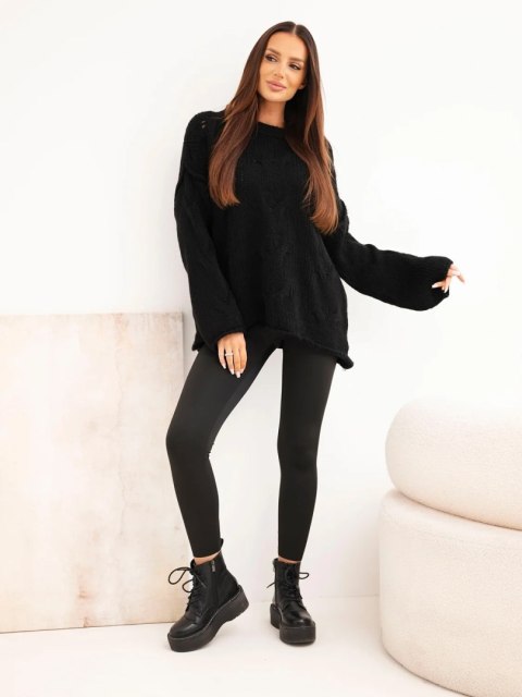 Sweter damski o luźnym fasonie bez zapięcia czarny