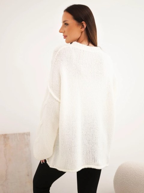 Sweter damski o luźnym fasonie bez zapięcia ecru