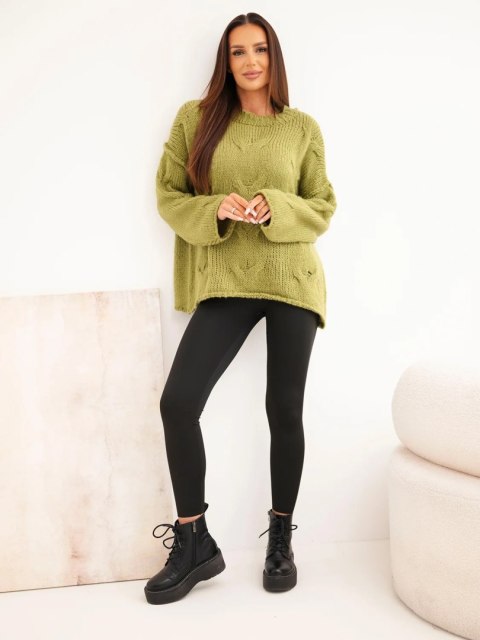 Sweter damski o luźnym fasonie bez zapięcia oliwkowy