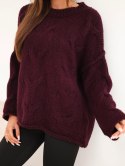 Sweter damski o luźnym fasonie bez zapięcia śliwkowy