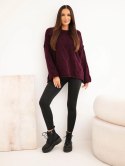 Sweter damski o luźnym fasonie bez zapięcia śliwkowy