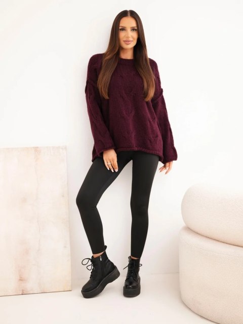 Sweter damski o luźnym fasonie bez zapięcia śliwkowy
