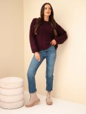 Sweter damski z ażurowymi rękawami śliwkowy
