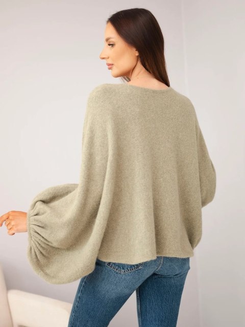 Sweter damski z dodatkiem alpaki oversize jasne khaki