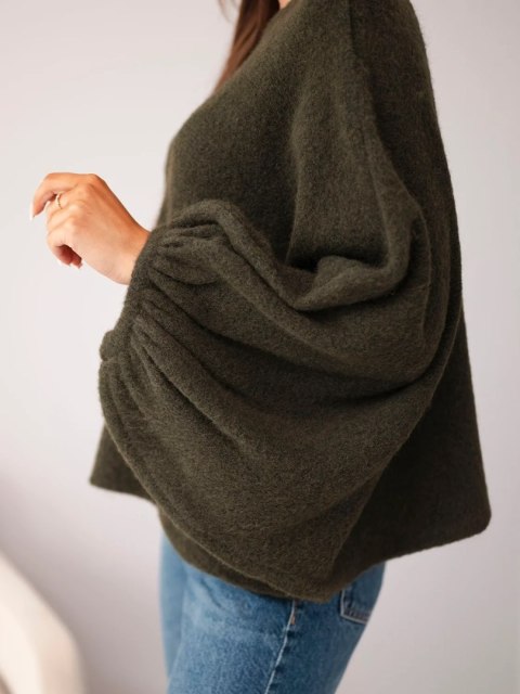 Sweter damski z dodatkiem alpaki oversize khaki
