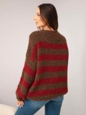 Sweter damski z dodatkiem wełny i moheru w paski brązowy