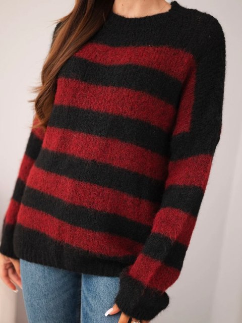 Sweter damski z dodatkiem wełny i moheru w paski czarny