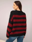 Sweter damski z dodatkiem wełny i moheru w paski czarny
