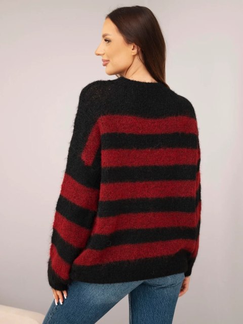 Sweter damski z dodatkiem wełny i moheru w paski czarny