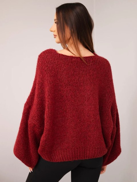 Sweter damski z dodatkiem wełny luźny fason bordowy