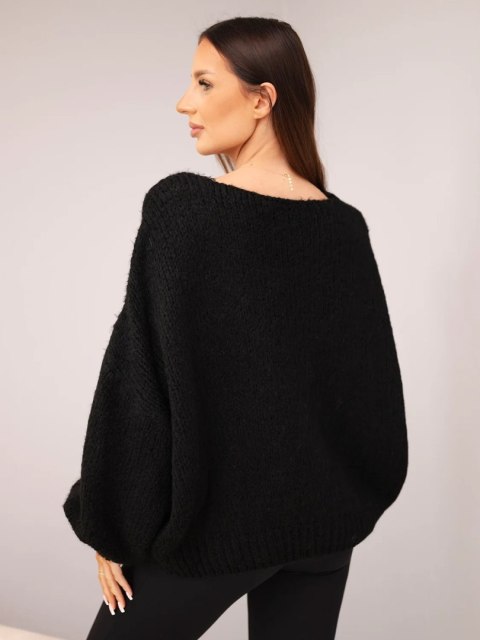 Sweter damski z dodatkiem wełny luźny fason czarny