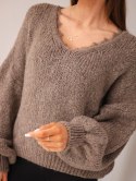 Sweter damski z dodatkiem wełny luźny fason fango