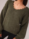 Sweter damski z dodatkiem wełny luźny fason khaki