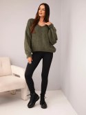 Sweter damski z dodatkiem wełny luźny fason khaki
