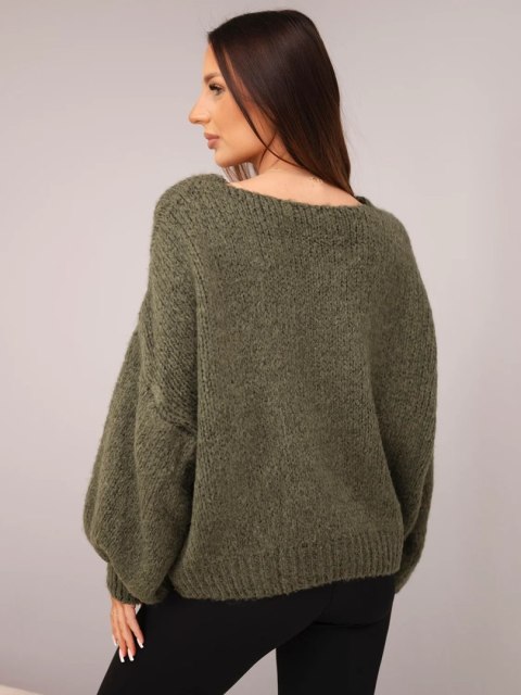 Sweter damski z dodatkiem wełny luźny fason khaki