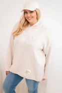 Bluza damska Plus Size masełko z kapturem i nadrukiem beżowa