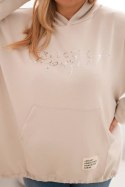 Bluza damska Plus Size masełko z kapturem i nadrukiem beżowa