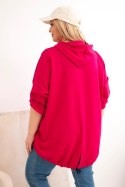 Bluza damska Plus Size masełko z kapturem i nadrukiem fuksja