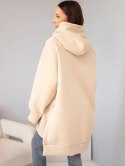 Bluza damska oversize z bawełny z kapturem i kieszenią beżowa
