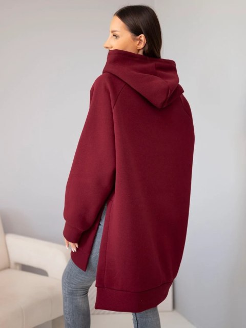 Bluza damska oversize z bawełny z kapturem i kieszenią bordowa
