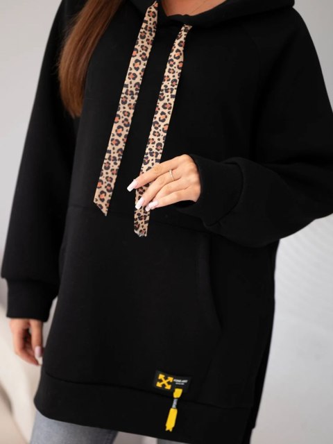 Bluza damska oversize z bawełny z kapturem i kieszenią czarna