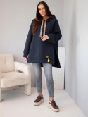 Bluza damska oversize z bawełny z kapturem i kieszenią granatowa