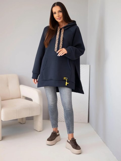 Bluza damska oversize z bawełny z kapturem i kieszenią granatowa
