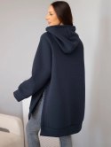 Bluza damska oversize z bawełny z kapturem i kieszenią granatowa