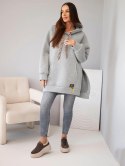 Bluza damska oversize z bawełny z kapturem i kieszenią szara