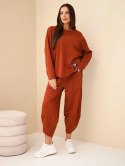 Komplet bawełniany bluza + spodnie rudy