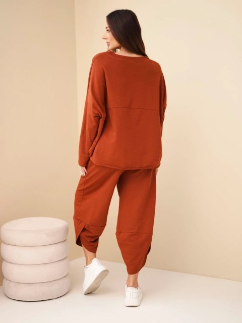 Komplet bawełniany bluza + spodnie rudy