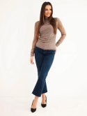 Bluzka damska koronkowa z długim rękawem i marszczeniami fango