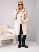 Płaszcz damski Plus Size z kapturem zapinany na guziki beżowy