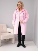 Płaszcz damski Plus Size z kapturem zapinany na guziki cukierkowy róż
