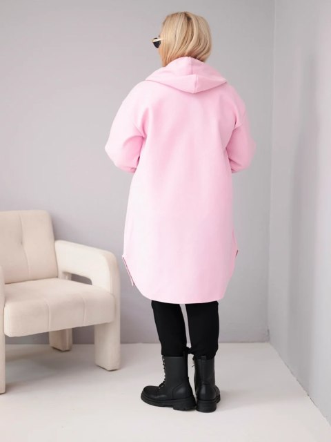 Płaszcz damski Plus Size z kapturem zapinany na guziki cukierkowy róż