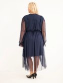 Sukienka damska Plus Size kopertowa z dodatkiem wiskozy granatowa