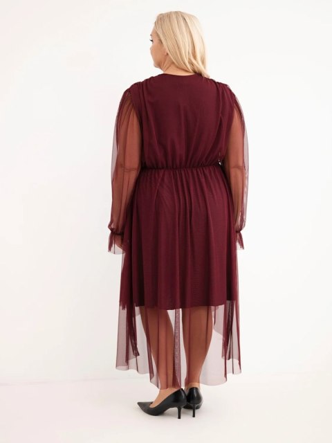 Sukienka damska Plus Size kopertowa z dodatkiem wiskozy śliwkowa