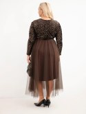 Sukienka damska Plus Size z cekinami z dodatkiem wiskozy brązowa
