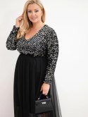 Sukienka damska Plus Size z cekinami z dodatkiem wiskozy czarna+srebrna