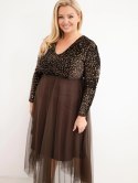 Sukienka damska Plus Size z cekinami z dodatkiem wiskozy czekoladowa