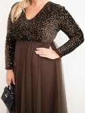 Sukienka damska Plus Size z cekinami z dodatkiem wiskozy czekoladowa