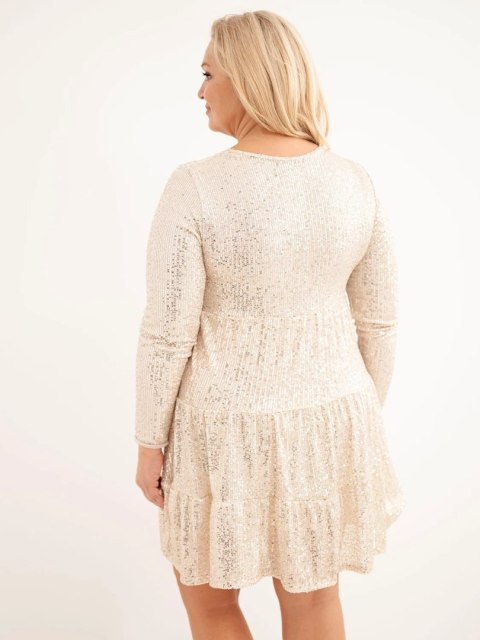 Sukienka damska Plus Size z dodatkiem wiskozy i cekinami beżowa